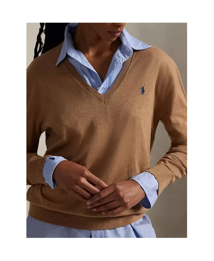 Вязаный свитер Vesta с V-образным вырезом Polo Ralph Lauren, бежевый — фото 4