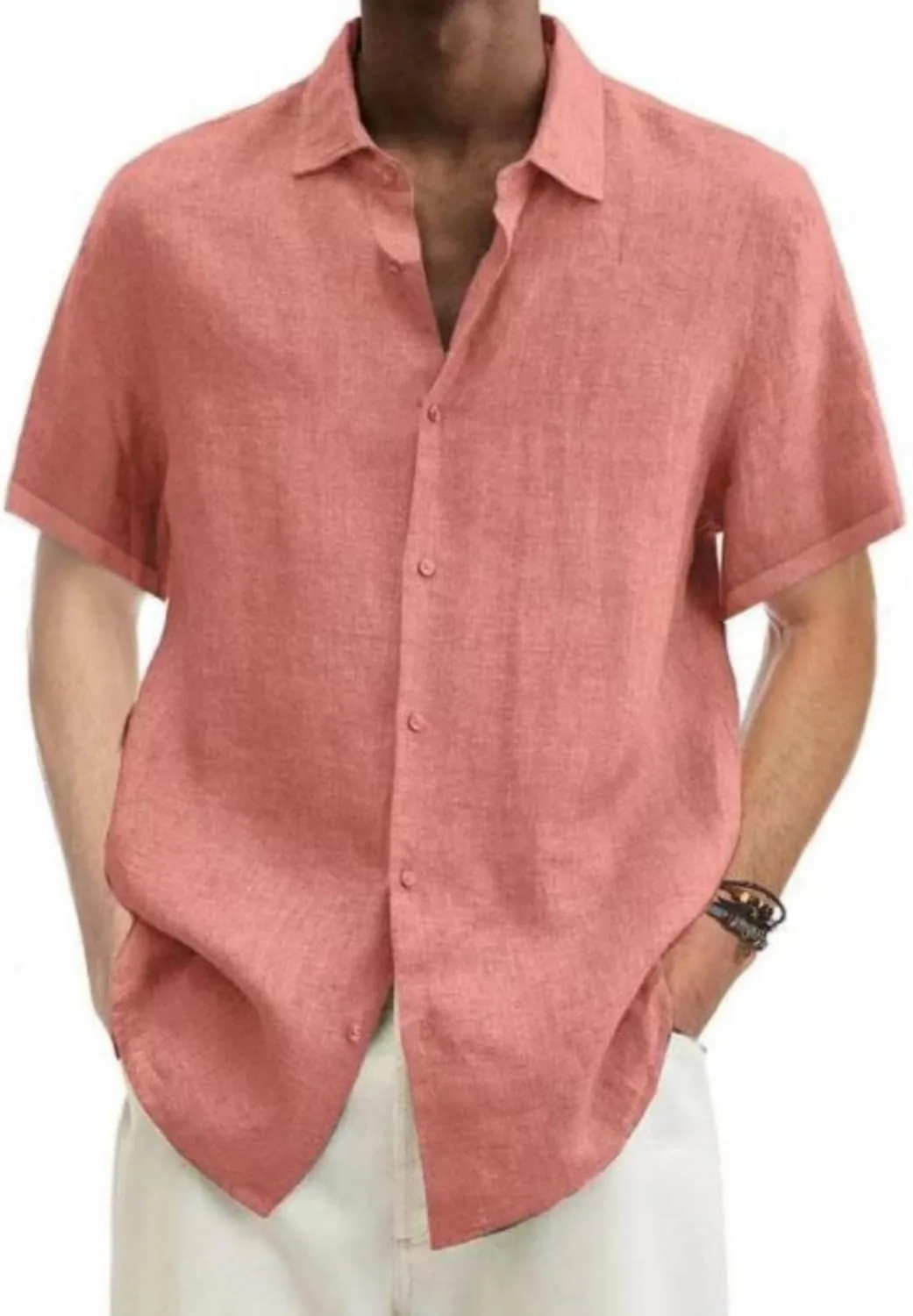 

Мужская хлопковая льняная рубашка с коротким рукавом BEIBEINOYA