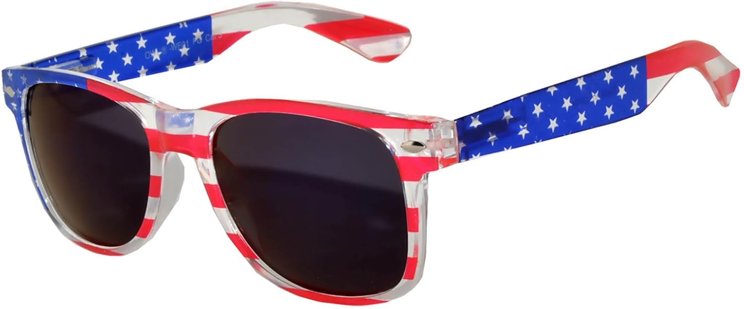 

Классические солнцезащитные очки OWL American Patriot с оправой в виде американского флага США, дымчатыми зеркальными и прозрачными линзами, Transparent Flag / Smoke Lens