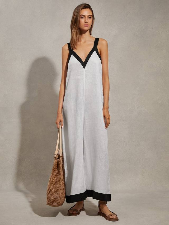 

Широкий льняной комбинезон aida Reiss, цвет White/Navy