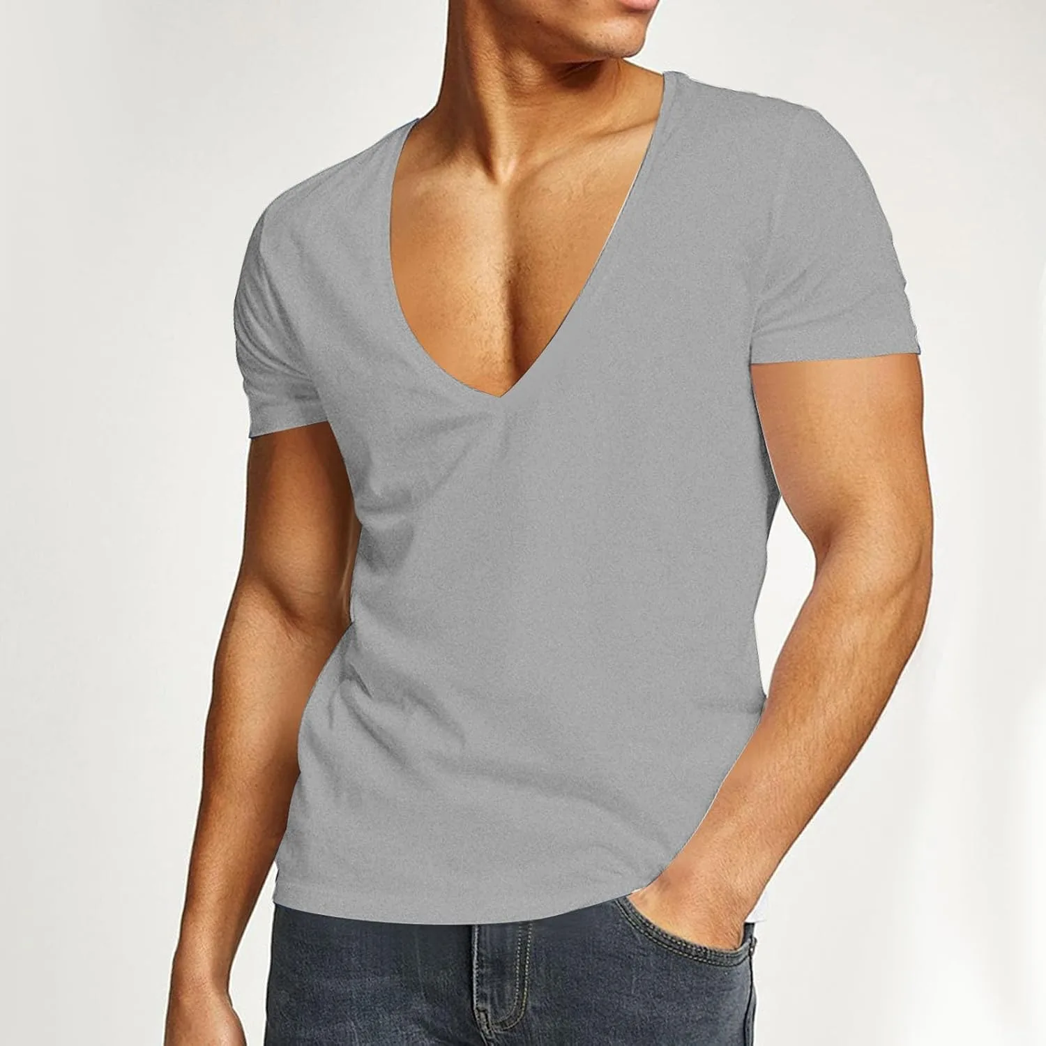 Футболка для тренировок Deep V Neck, мужская, с коротким рукавом, Slim Fit — фото 2