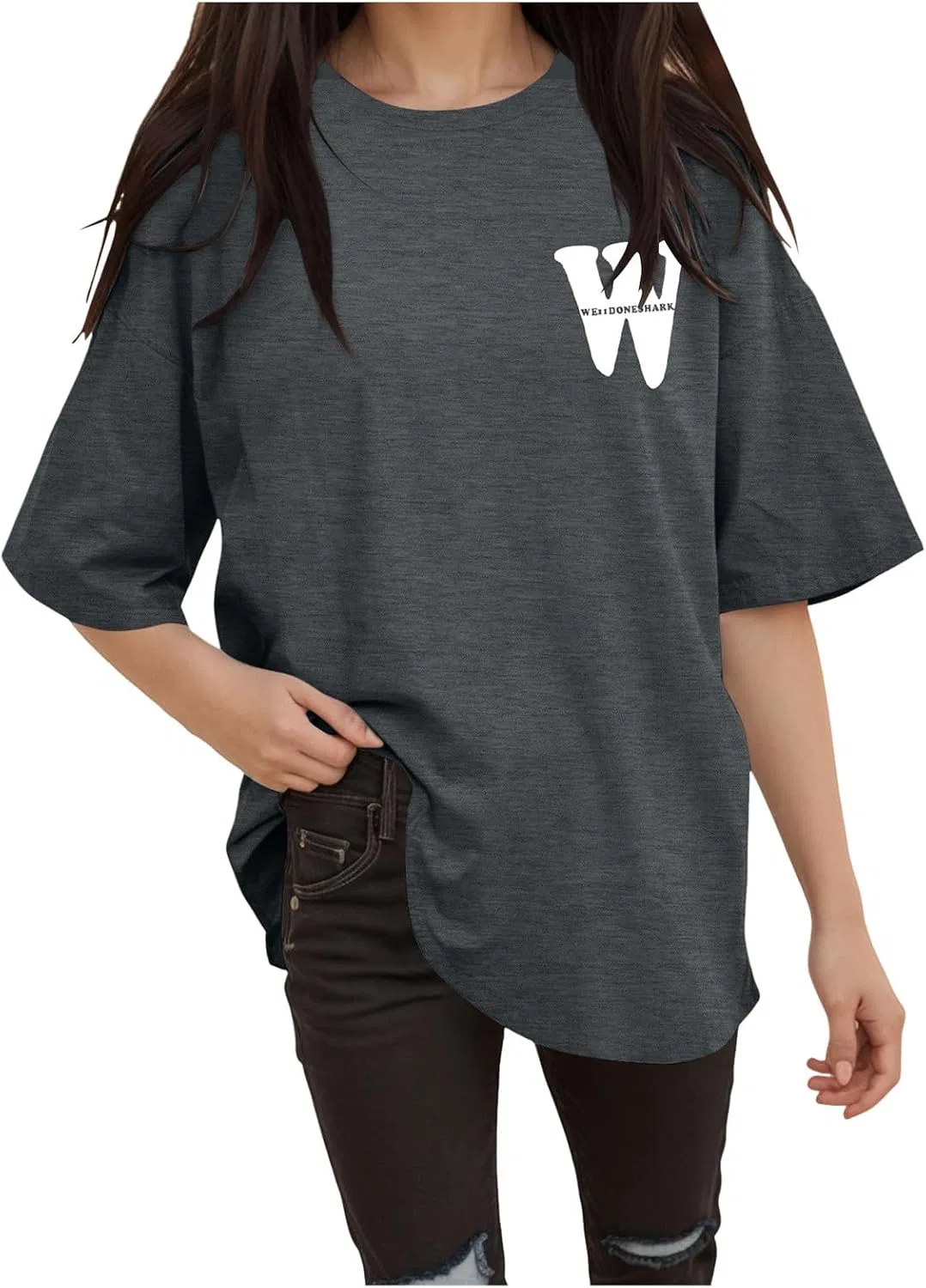 Блуза, свободная, с принтом, Women's Short Sleeve T-shirt, темно-серый
