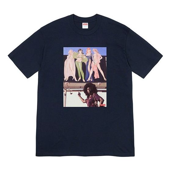 

Футболка fw19 week 7 american picture tee usa photo printing short sleeve navy blue Supreme, синий