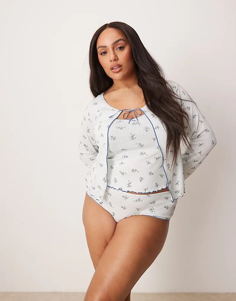 

Пижамный кардиган Curve Freya от ASOS DESIGN с ажурным принтом синего цвета Asos Curve