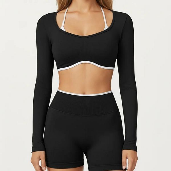 

Женский длинный кроп-топ с контрастной отделкой и круглым вырезом Anna-Kaci, Black