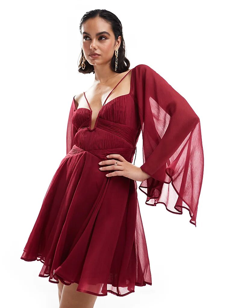 

Мини-платье с длинными рукавами и годе в бордовом цвете ASOS DESIGN