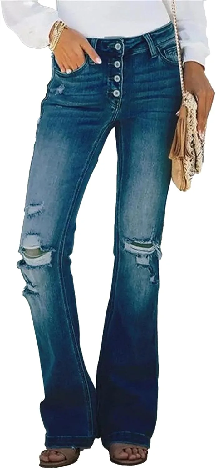 

Модные джинсы для женщин 2025 high waisted с потертостями flare