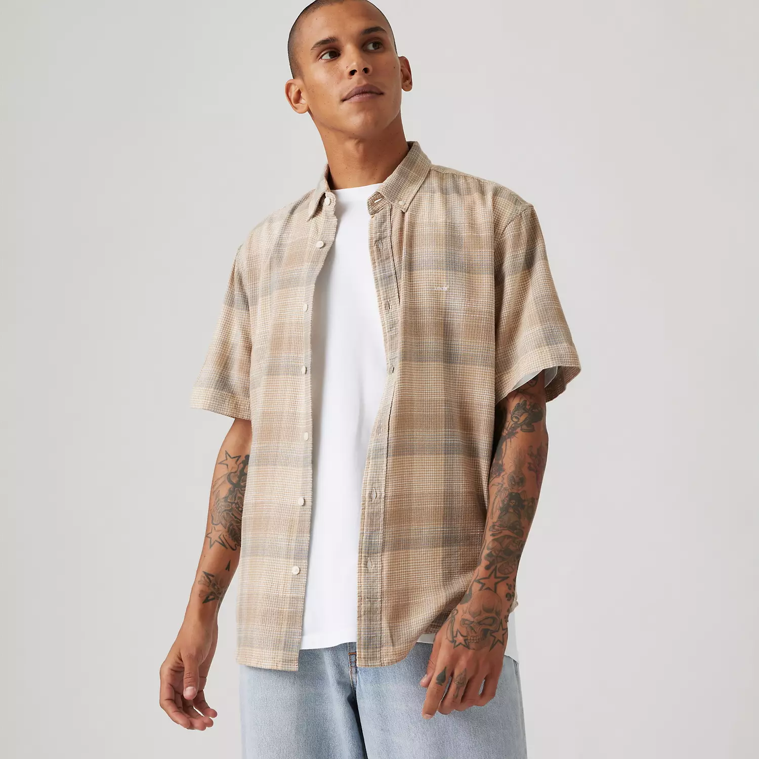 

Аутентичная рубашка с коротким рукавом на пуговицах Levi's, цвет Bennett Plaid Porridge - White
