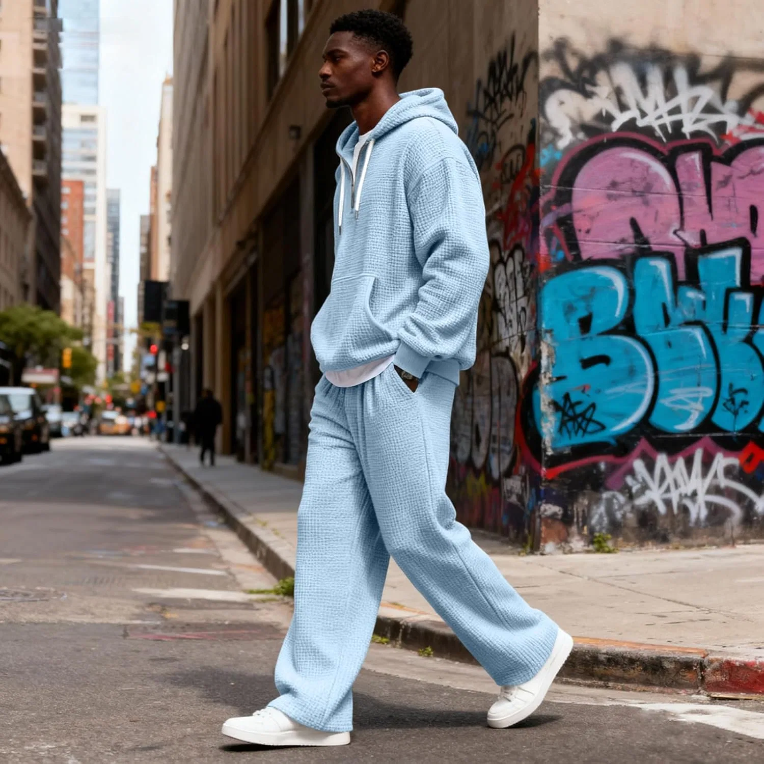 Костюм спортивный мужской waffle knit, K002-sky Blue — фото 3