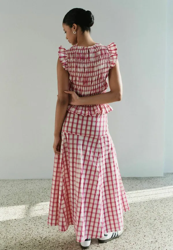 Длинная юбка прямого кроя на пуговицах Next, Pink Cream Gingham — фото 3