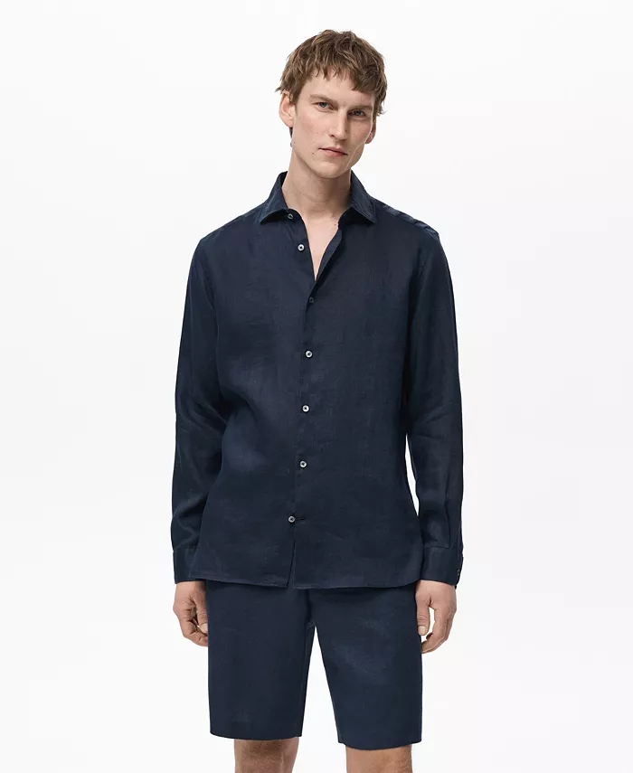 

Мужская льняная рубашка Slim-Fit MANGO, синий
