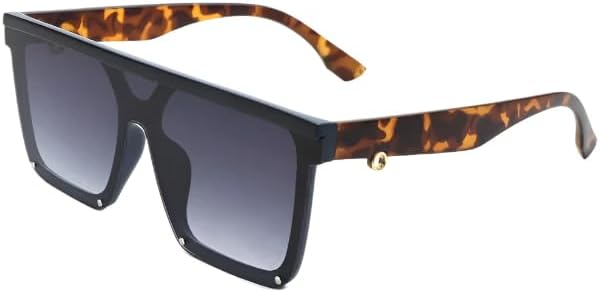 

Женские большие квадратные солнцезащитные очки с плоской верхней частью – смелый стиль бохо с анималистическим рисунком, пластиковая оправа в полный ободок Generic, Tortoise-black