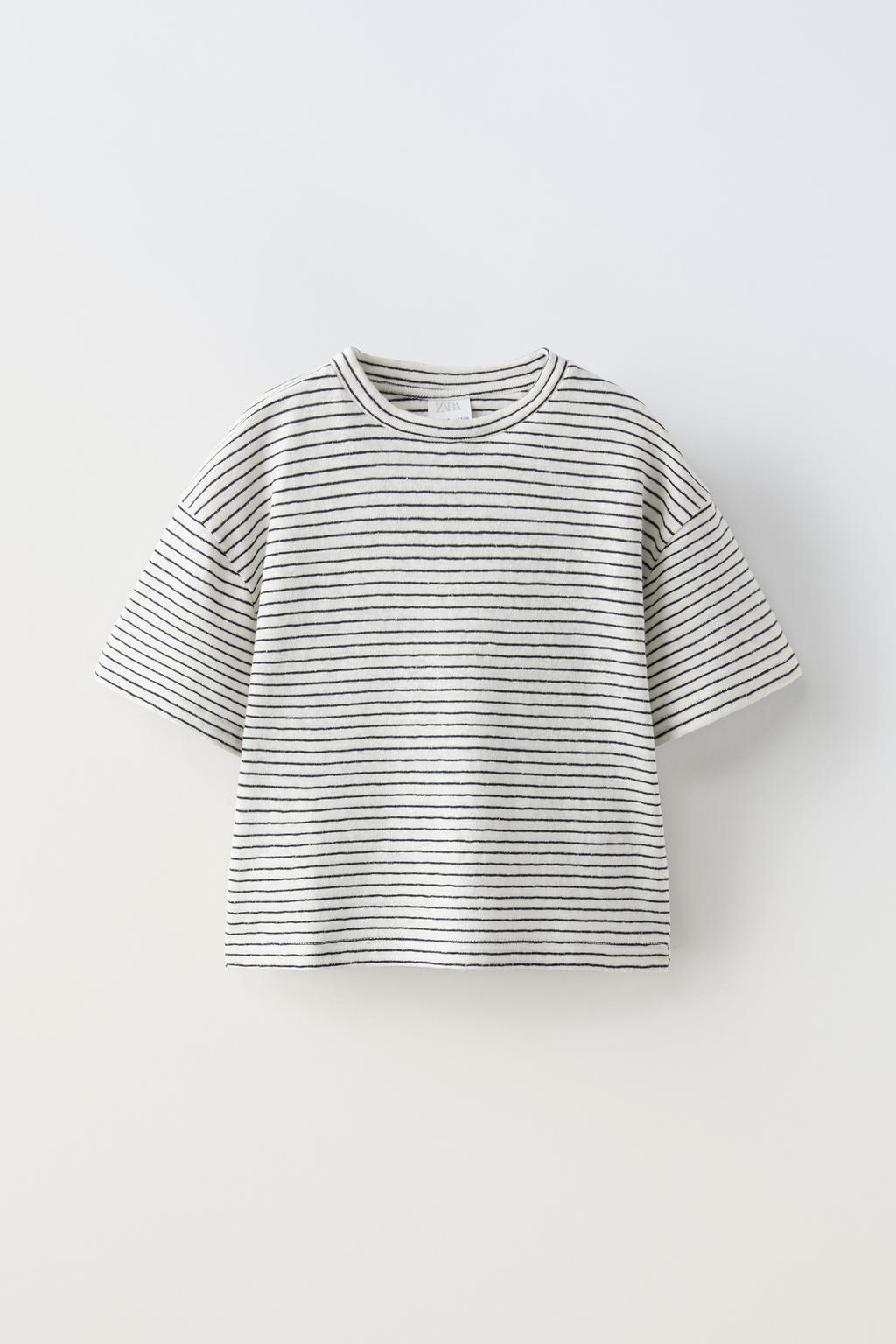 

Футболка из хлопка и льна в полоску ZARA, цвет striped