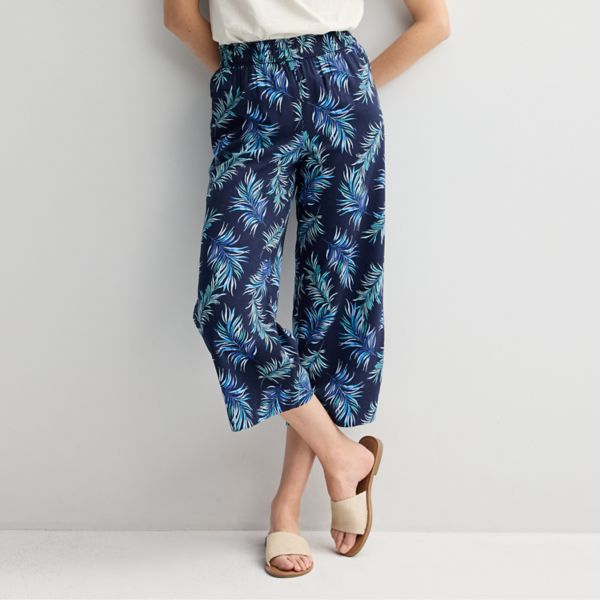 

Укороченные льняные брюки с застежкой на пуговицы Croft & Barrow, цвет navy fun palm