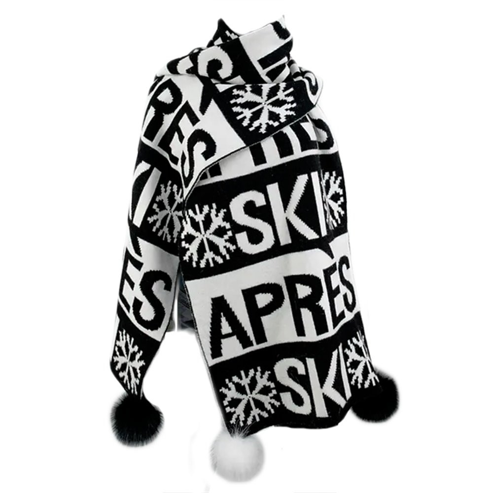 

Большой шарф Peter Glenn Apres Ski с помпоном из натурального меха (женский), Black/White