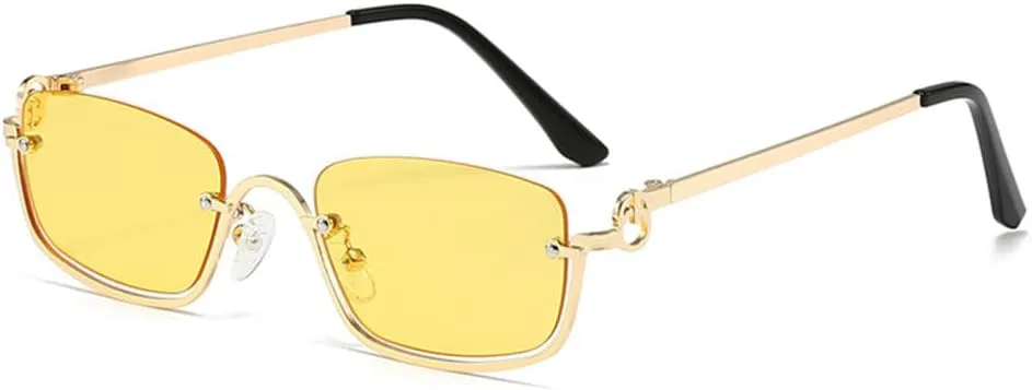 

Модные маленькие квадратные женские солнцезащитные очки в роскошной металлической полуободковой оправе, винтажные черные и розовые оттенки LXLHWN, Gold Yellow