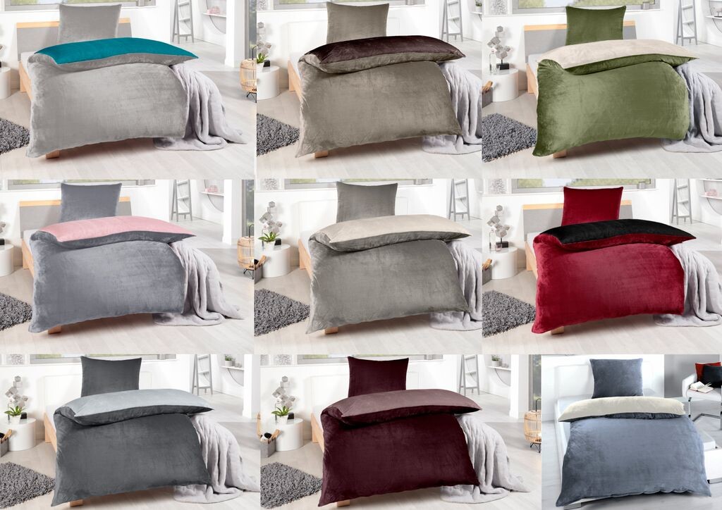 

Постельное белье зимнее флисовое кашемировое на ощупь однотонное двустороннее теплое 2 шт. 135х200 на молнии цвет красный/черный MB Warenhandel24