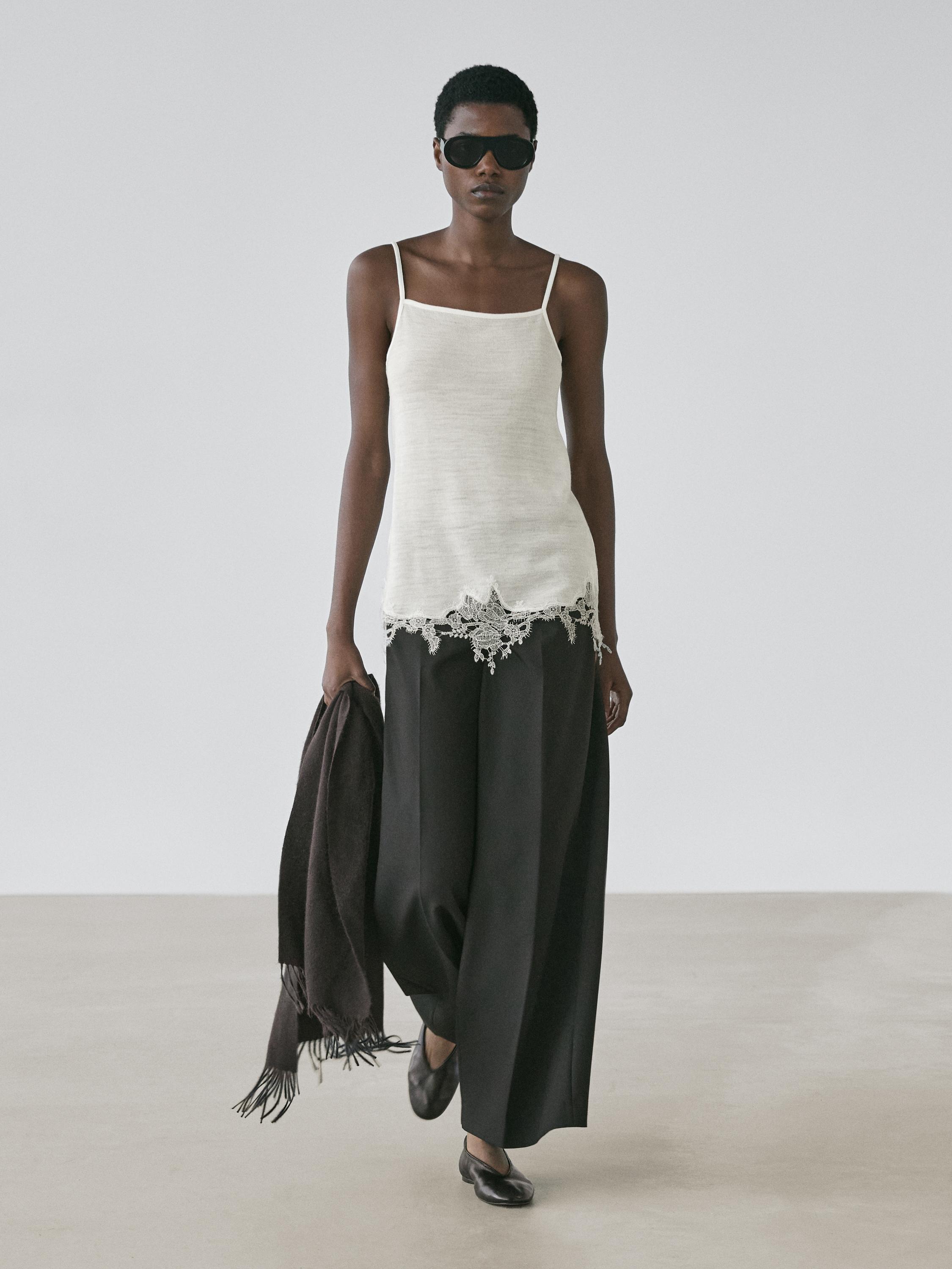 

Топ-комбинация с кружевной отделкой Massimo Dutti, cream