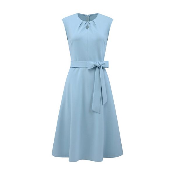 

Женское платье-трапеция без рукавов с плиссировкой и поясом на талии Inspire Chic, Light Blue