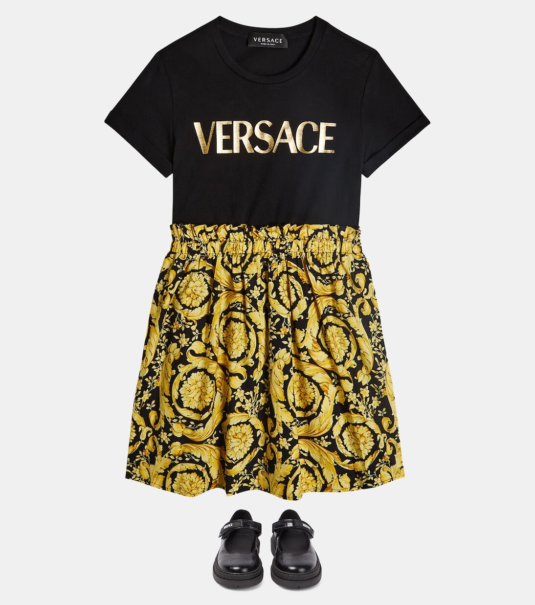 Балетки mary jane из кожи с тиснением под крокодила Versace, черный — фото 2
