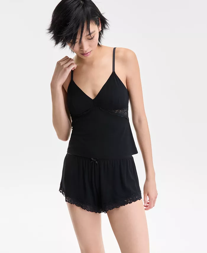 

I.N.C. International Concepts Женский короткий комплект пижамы с кружевной отделкой Macy's, черный