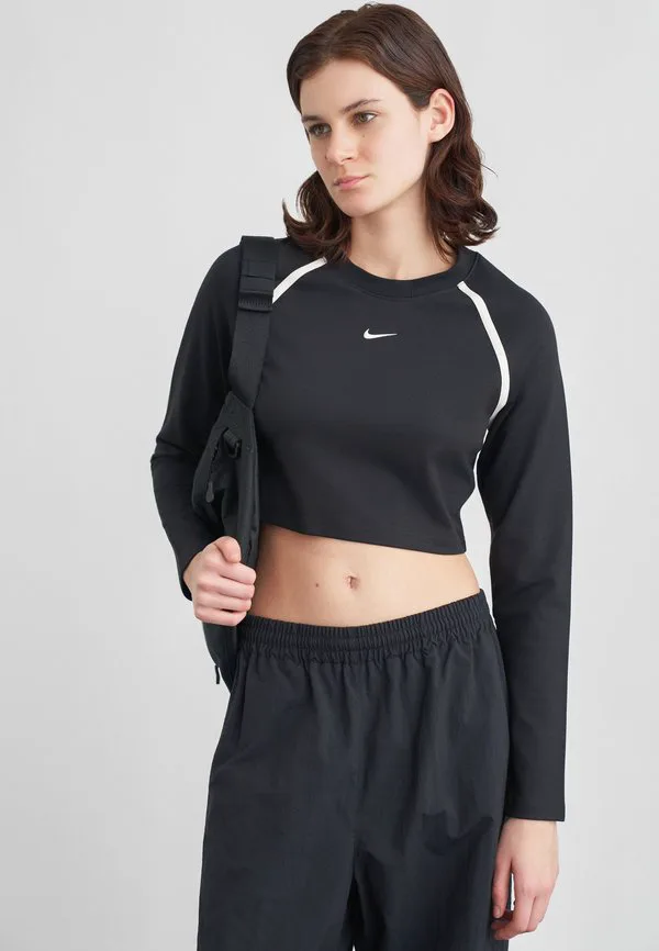 Яркий укороченный топ с длинными рукавами в уличном стиле Nike Sportswear, Black/Chalk
