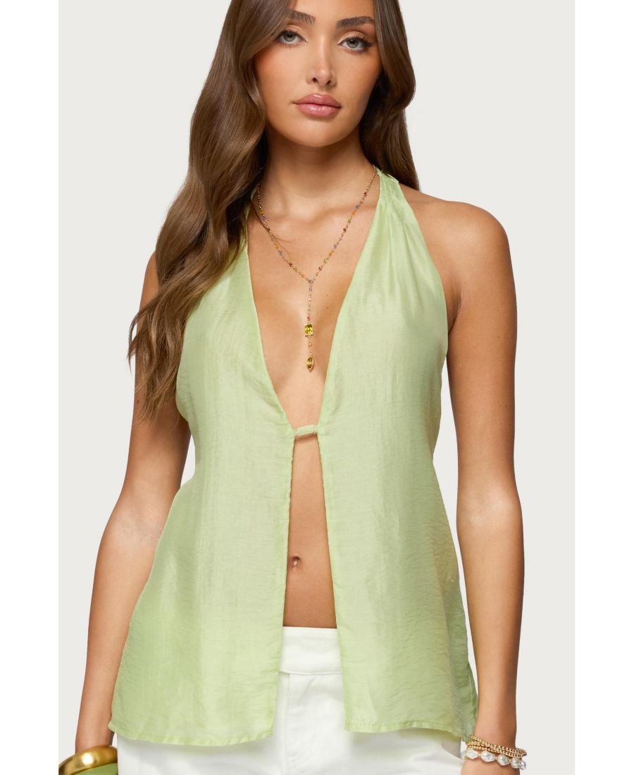 

Женский шелковистый топ с разрезом спереди и завязками на шее Edikted, Sage