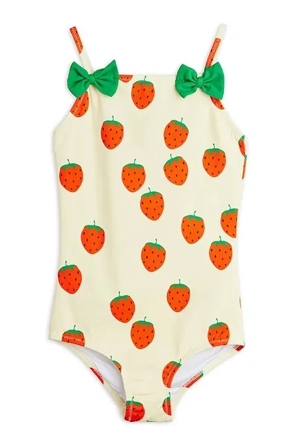 Купальник цельный с растительным принтом Strawberries Mini Rodini, бежевый