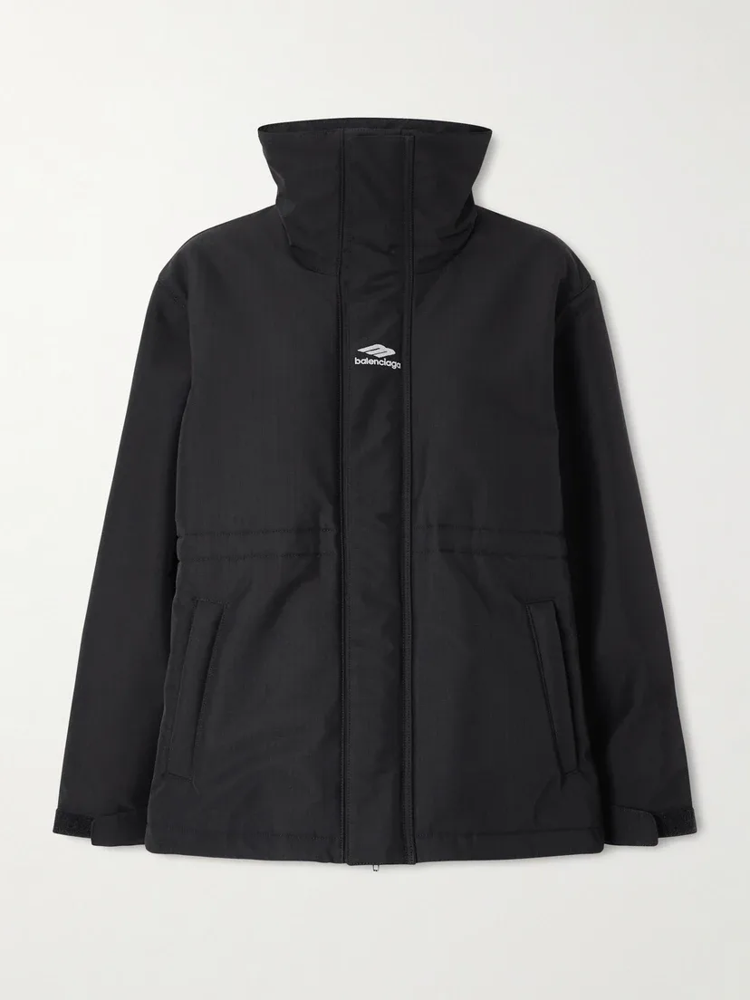 Стеганая лыжная куртка из рипстопа с вышивкой BALENCIAGA, черный