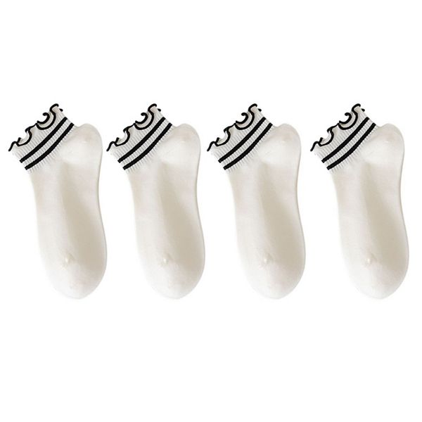 

4 пары носков с рюшами на манжете в дизайнах вишня, клетка, полоска и горошек Anna-Kaci, White