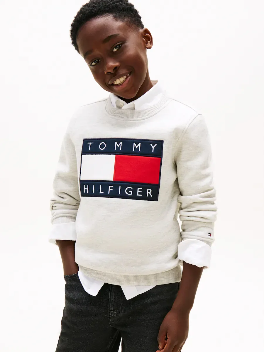 Детская толстовка с круглым воротником и логотипом-флагом Tommy Hilfiger, серый