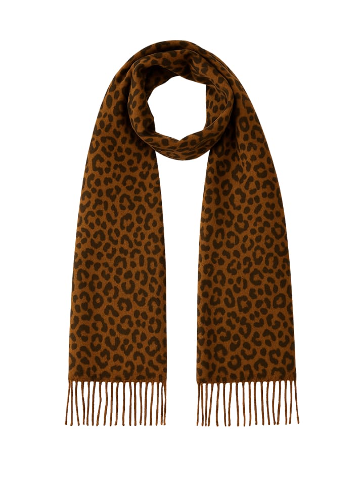 

Мягкий коричневый шарф с леопардовым принтом и бахромой Faera