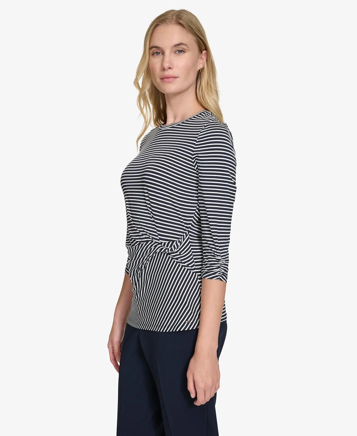 Блуза с twist-элементом, Knit Twist Top, Tommy Hilfiger, темно-синий/слоновая кость — фото 3