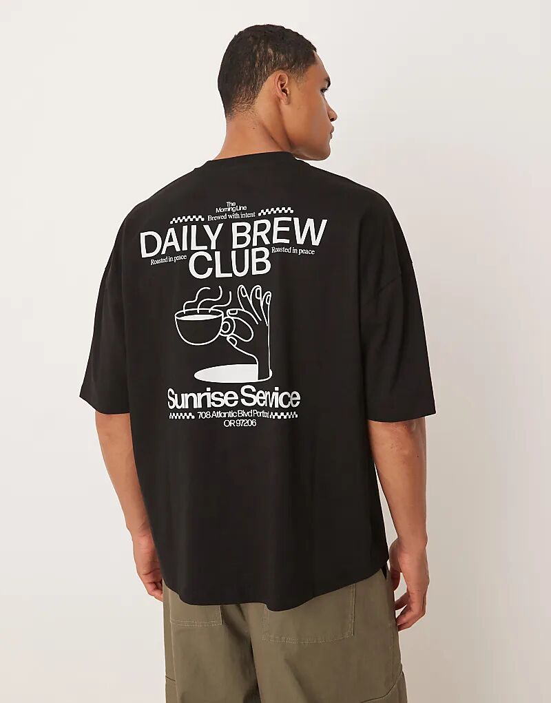 

Футболка свободного кроя ASOS DESIGN с заниженной линией плеч и принтом черного цвета