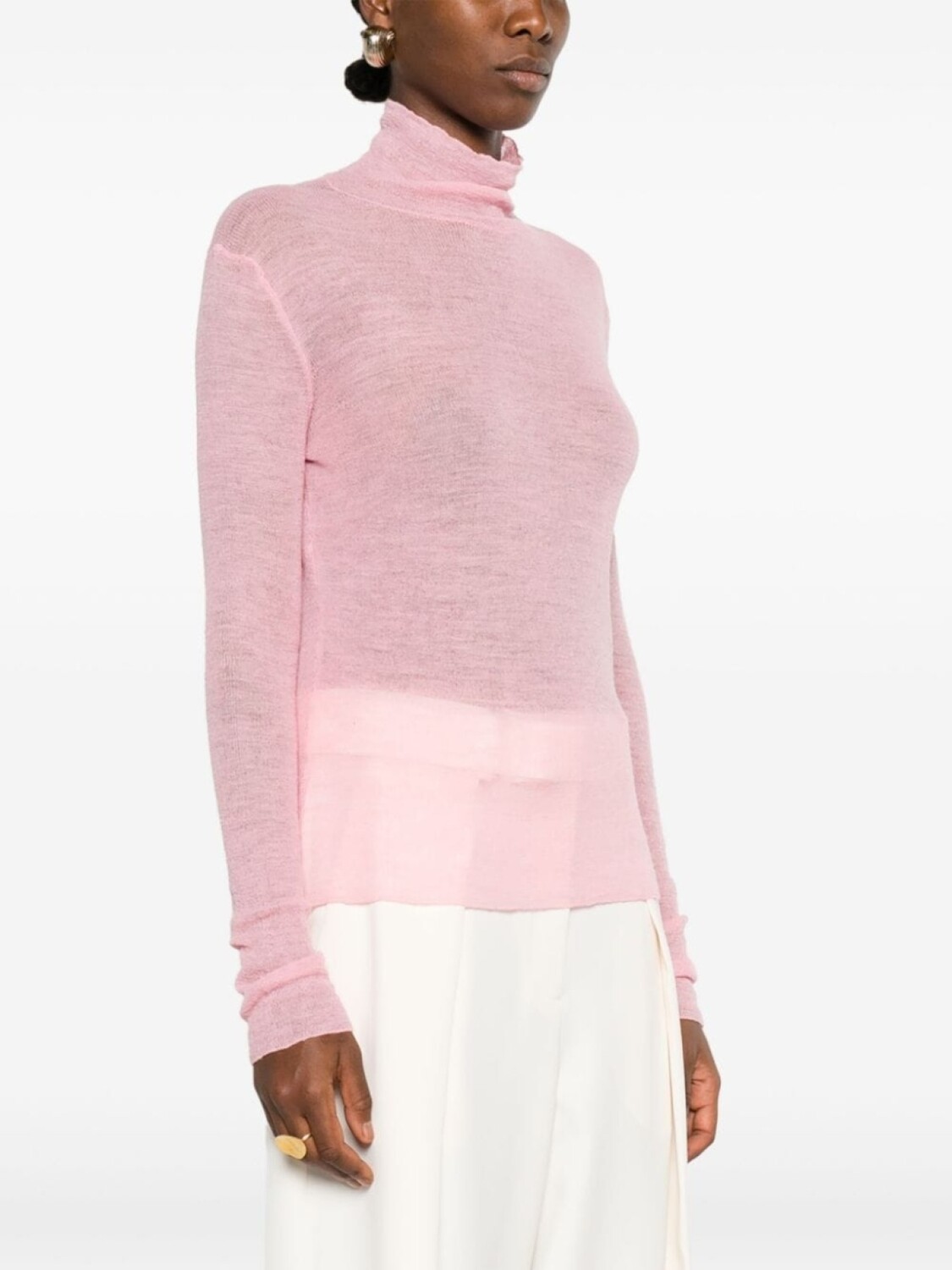 Jil Sander полупрозрачный джемпер с нашивкой-логотипом, розовый — фото 3