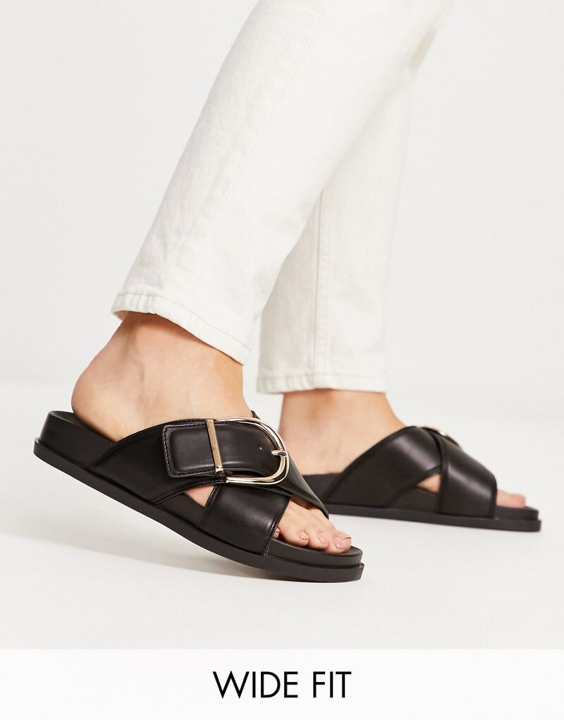 

Черные сандалии на плоской подошве с пряжкой и пряжкой ASOS DESIGN - BLACK