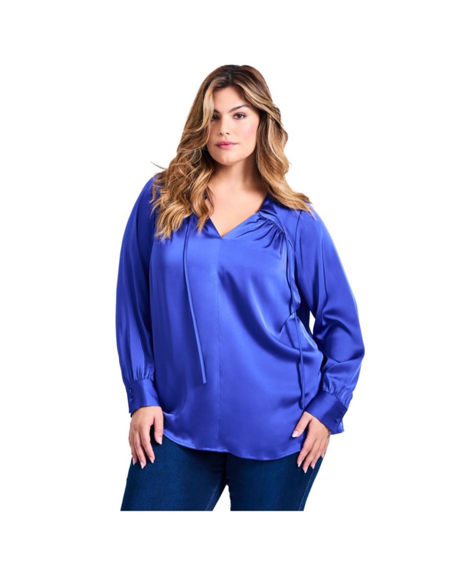 

Женская атласная блузка Marlene с завязками спереди AVENUE, Royal blue