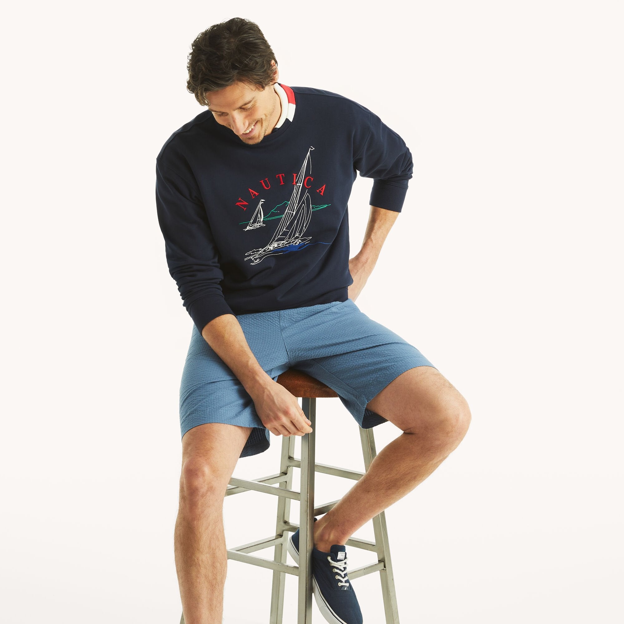 

Мужская толстовка с вышитым изображением лодки Nautica, цвет navy seas