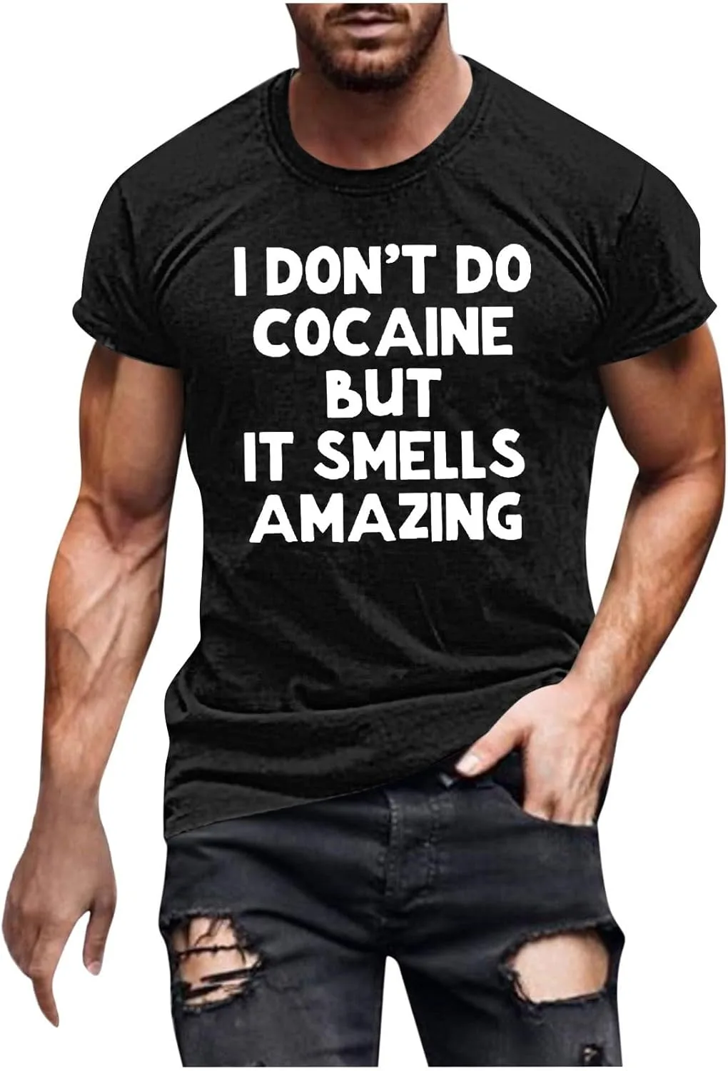 

Футболка Zeiyignr с принтом "I Don't Do Cocaine But It Smells Amazing"
