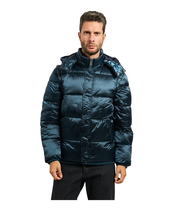 

Пуховая куртка синего металлического цвета с капюшоном. Guess, синий