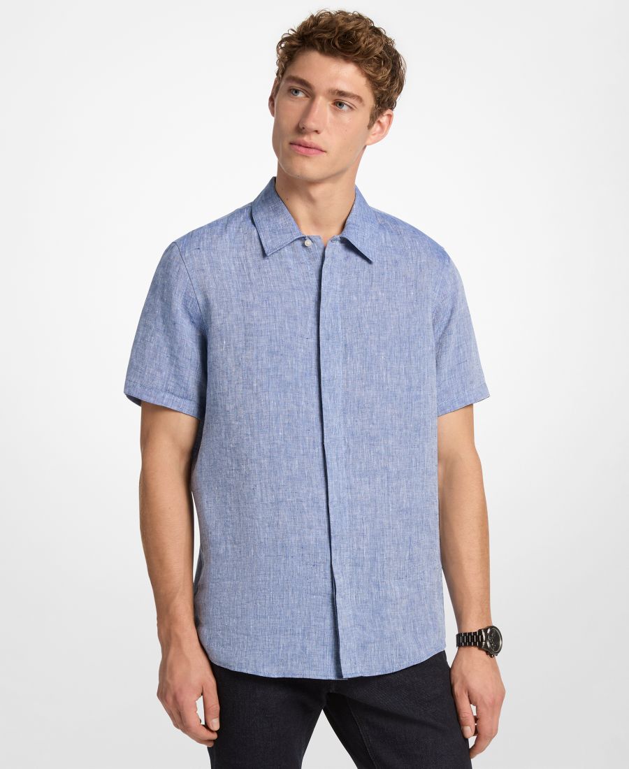 

Мужская льняная рубашка с острым воротником Michael Kors, Marine blue