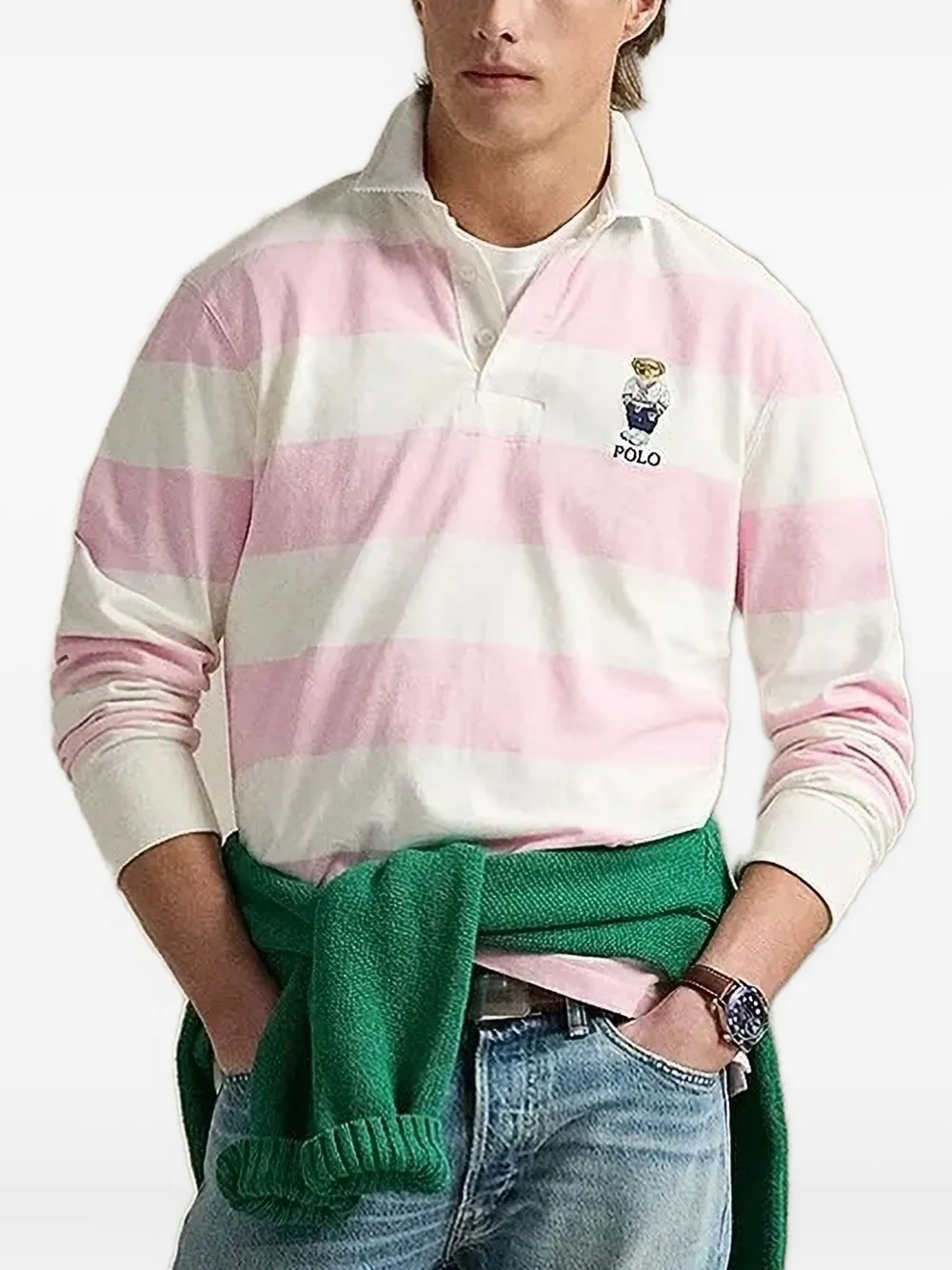 

Полосатая рубашка-поло с вышитым логотипом POLO RALPH LAUREN, белый