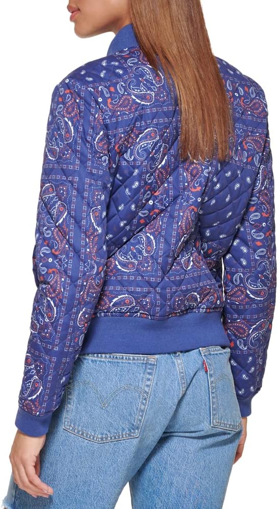 Женская стеганая куртка-бомбер Levi's с ромбовидной отделкой и передними карманами - стандартные и большие размеры, Blue Bandana — фото 4
