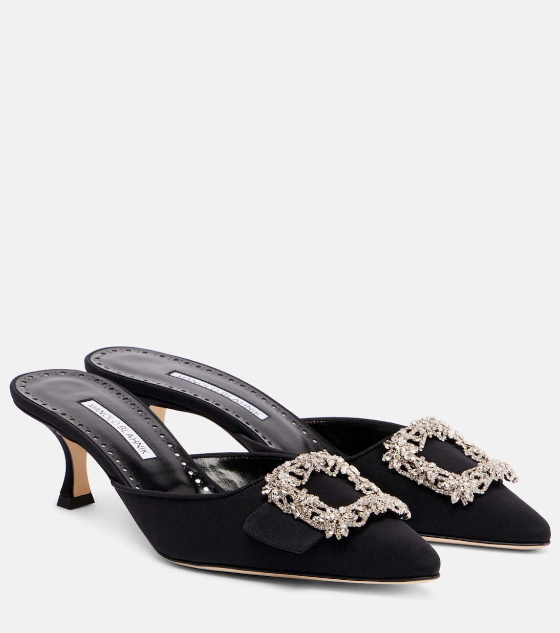 Maysale Jewel 50 мюли из крепдешина Manolo Blahnik, Black 0015