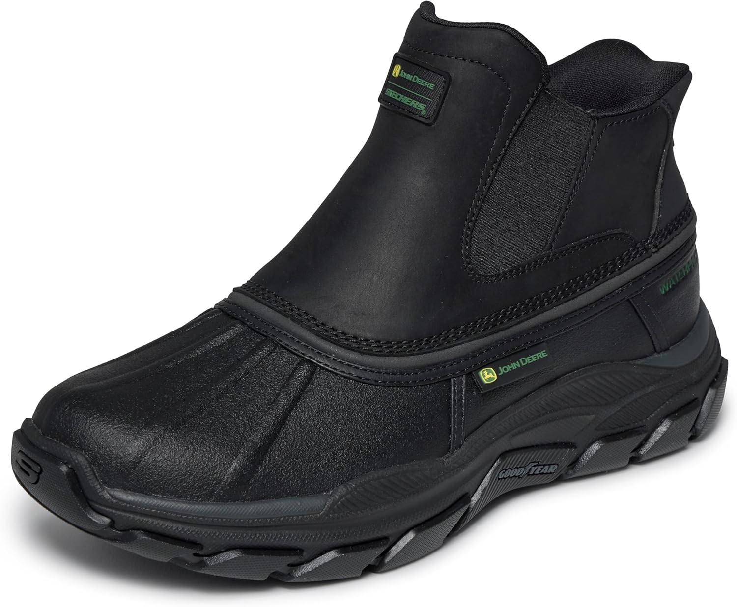 

Мужские ботинки Skechers John Deere слипоны средней посадки водонепроницаемые Chelsea Duckboot с резиновой подошвой Goodyear, черный