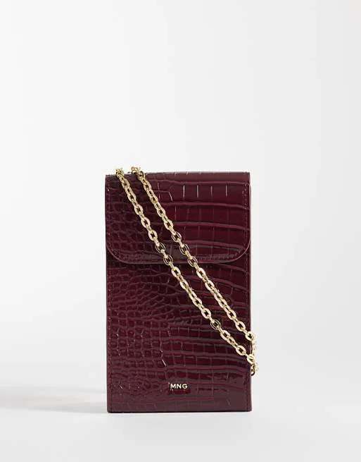 

Клатч для телефона через плечо Mango с красным принтом под крокодила