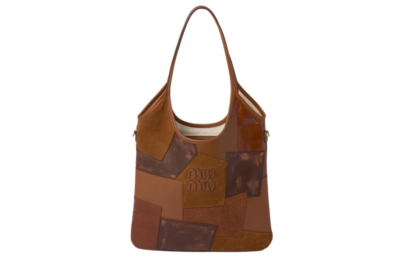 

MIU MIU Кожаная сумка-шоппер с пэчворком через плечо