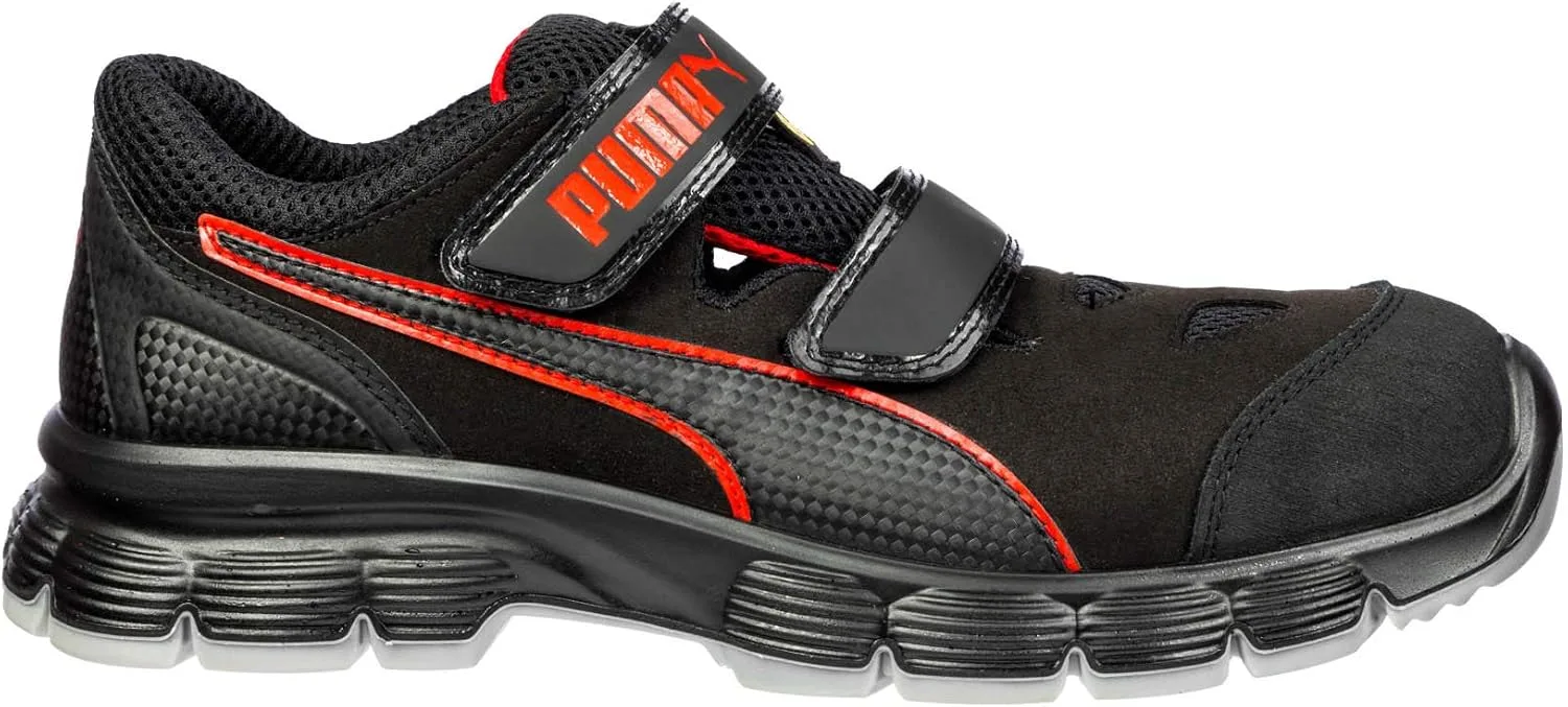 Защитные ботинки PUMA Safety Aviat Low S1P ESD SRC изготовлены из стали, обеспечивают защиту, имеют нескользящую подошву, подходят для мужчин и веганов, черный/красный