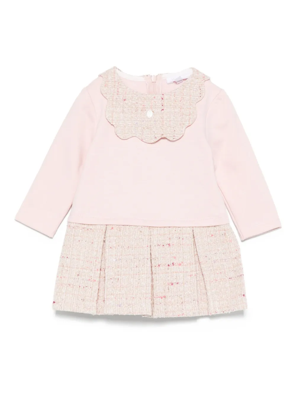 

Плиссированное платье с твидовым воротником Patachou, розовый