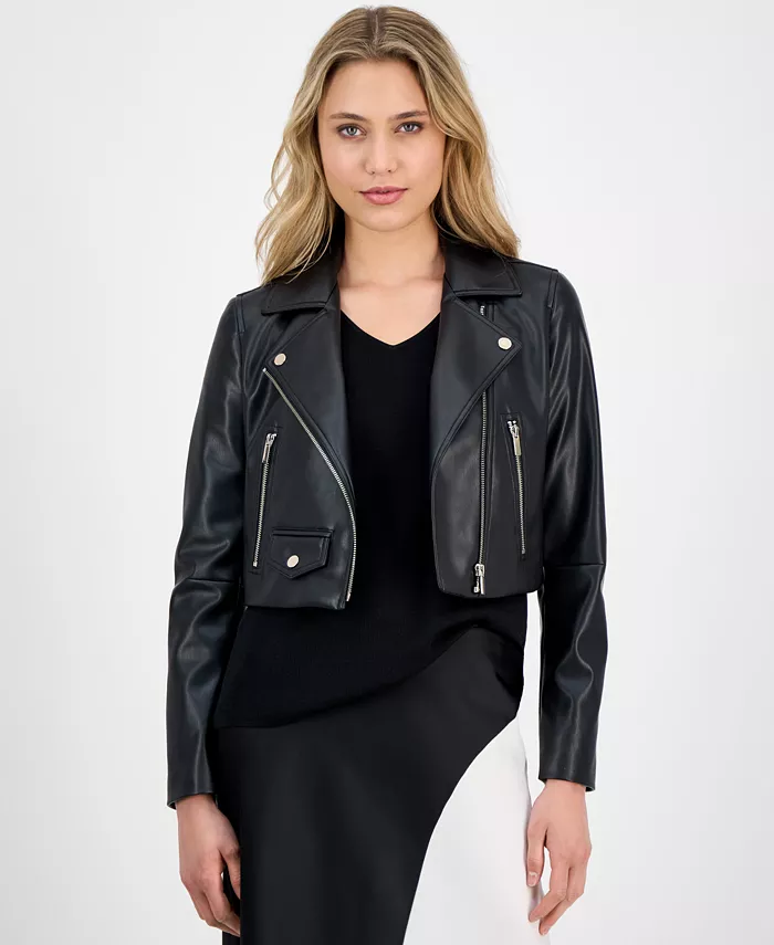 

Женская укороченная косуха из искусственной кожи Anne Klein, черный
